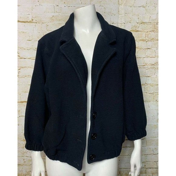 American Apparel Jackets & Blazers - American Apparel Women's Black Button Front 3/4 Sleeve Ribbed Jacket Crop V-neck